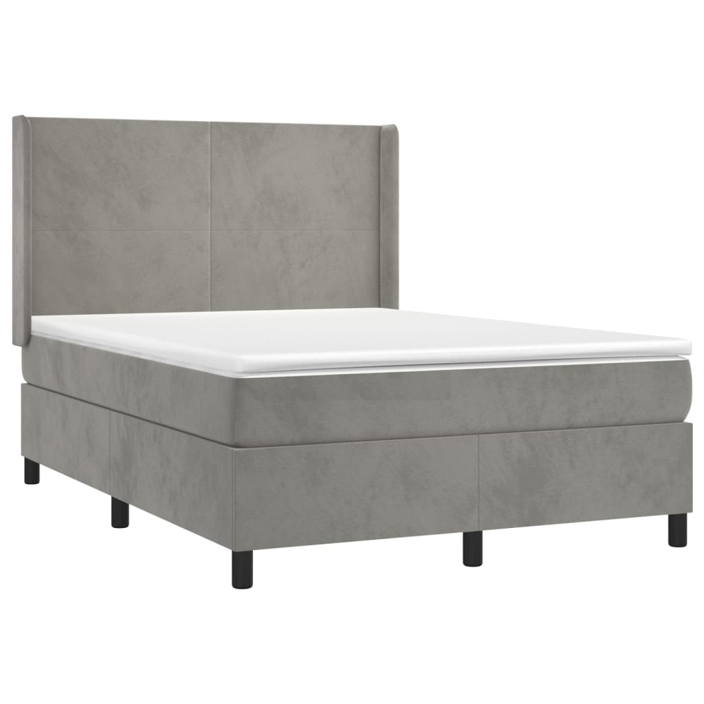Letto a Molle Materasso e LED Grigio Chiaro 140x190 cm Velluto 3139439