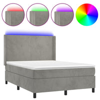 Letto a Molle Materasso e LED Grigio Chiaro 140x200 cm Velluto 3139445