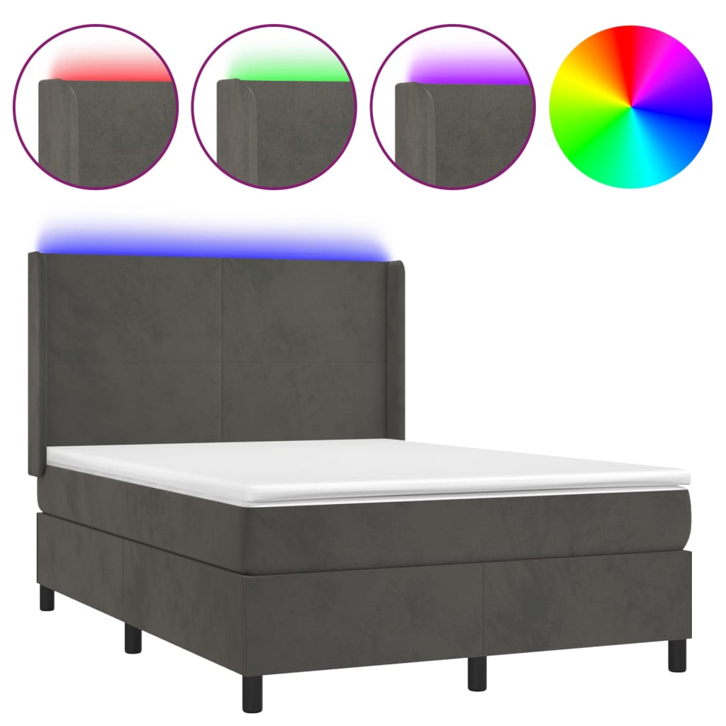 Letto a Molle con Materasso e LED Grigio Scuro 140x200 cmcod mxl 99405