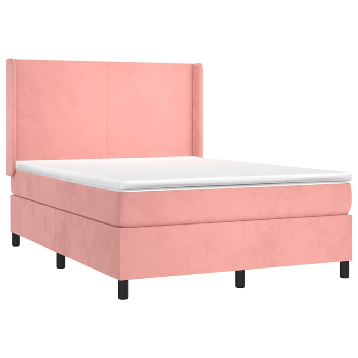 Letto a Molle con Materasso e LED Rosa 140x200 cm in Velluto 3139450