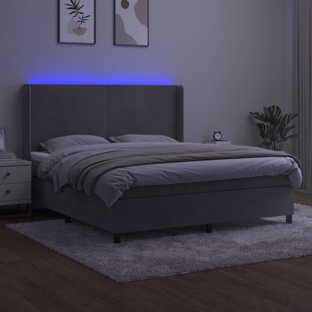 Letto a Molle Materasso e LED Grigio Chiaro 180x200 cm Velluto 3139457