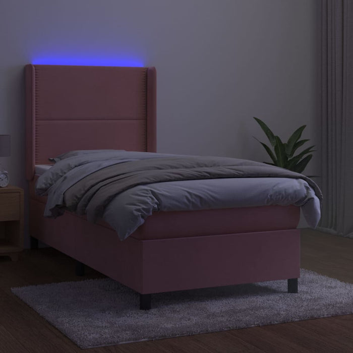 Letto a Molle con Materasso e LED Rosa 80x200 cm in Velluto 3139474