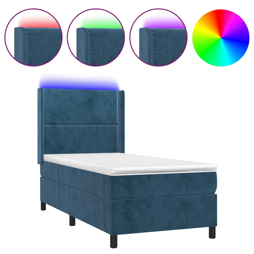 Letto a Molle con Materasso e LED Blu Scuro 90x190cm in Vellutocod mxl 75433