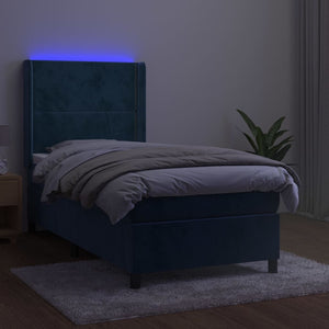 Letto a Molle con Materasso e LED Blu Scuro 90x190cm in Vellutocod mxl 75433