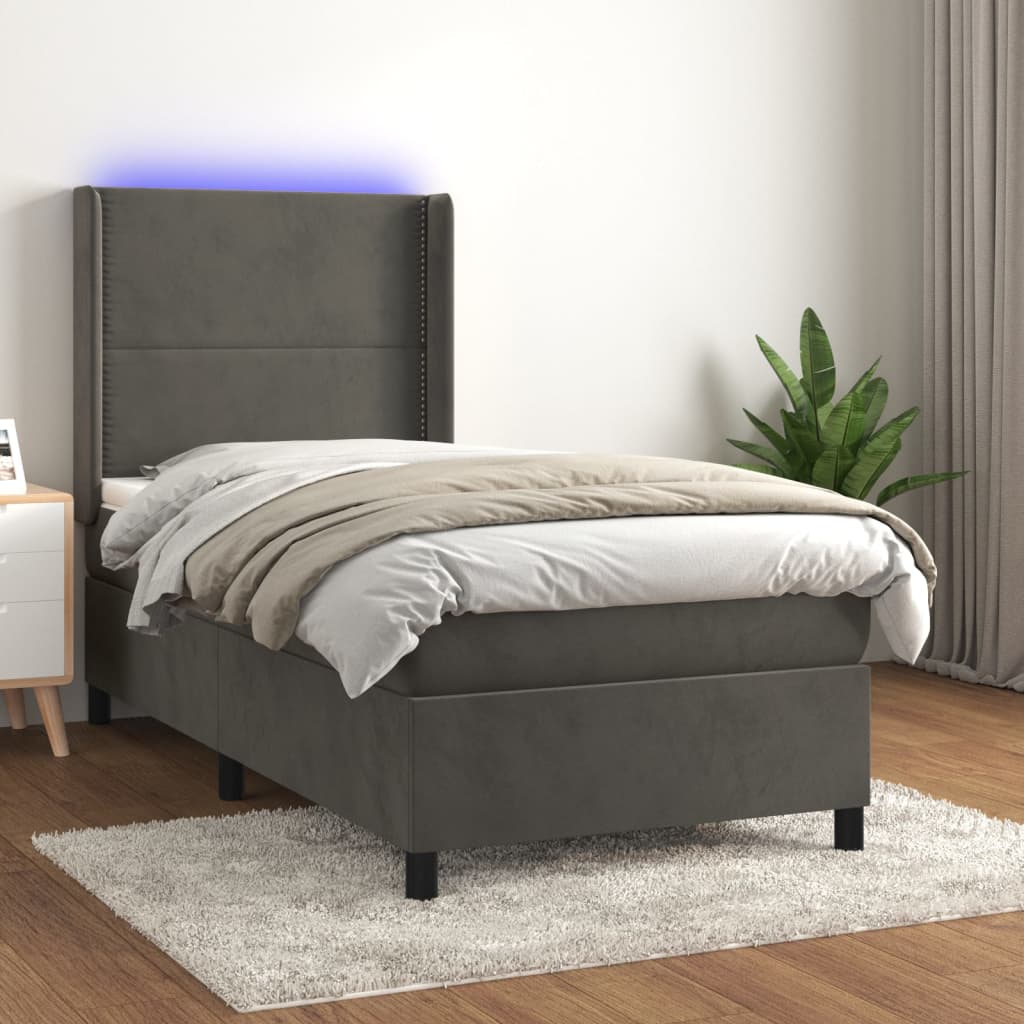 Letto a Molle con Materasso e LED-Struttura Letto con Materasso Grigio Scuro 90x200cm Velluto 971504
