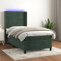 Letto a Molle con Materasso e LED Verde Scuro 100x200cm Vellutocod mxl 99422