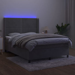 Letto a Molle Materasso e LED Grigio Chiaro 140x190 cm Vellutocod mxl 99424