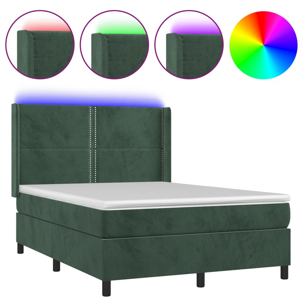 Letto a Molle con Materasso e LED Verde Scuro 140x190cm Vellutocod mxl 75430