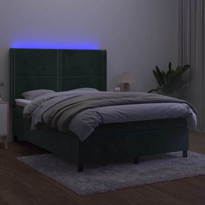 Letto a Molle con Materasso e LED Verde Scuro 140x190cm Vellutocod mxl 75430