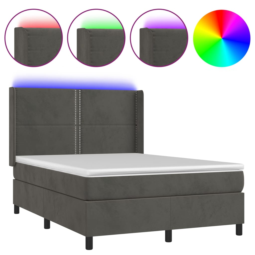 Letto a Molle con Materasso e LED Grigio Scuro 140x200 cm 3139506