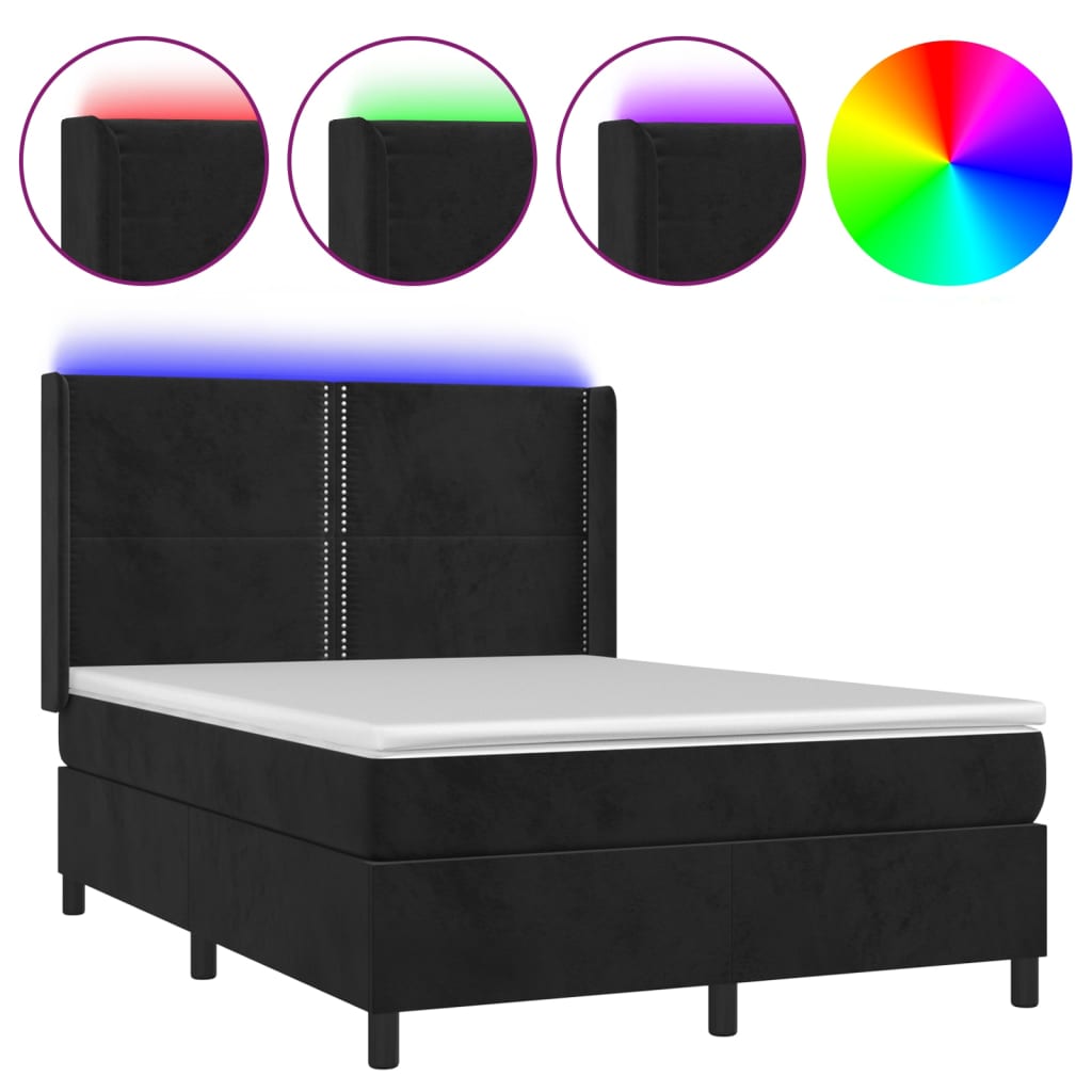 Letto a Molle con Materasso e LED Nero 140x200 cm in Velluto 3139507