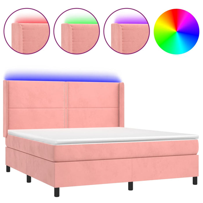 Letto a Molle con Materasso e LED Rosa 180x200 cm in Velluto 3139522