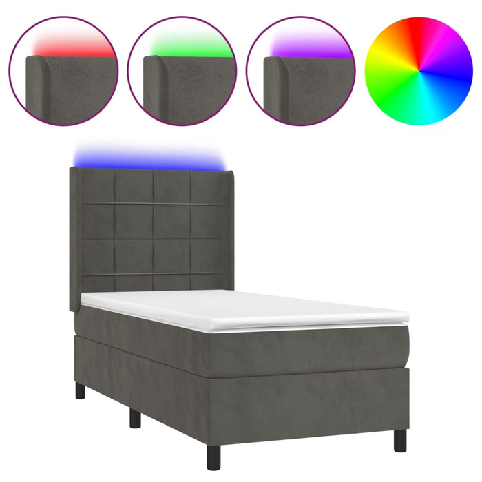 Letto a Molle con Materasso e LED Grigio Scuro 80x200cm Velluto 3139530