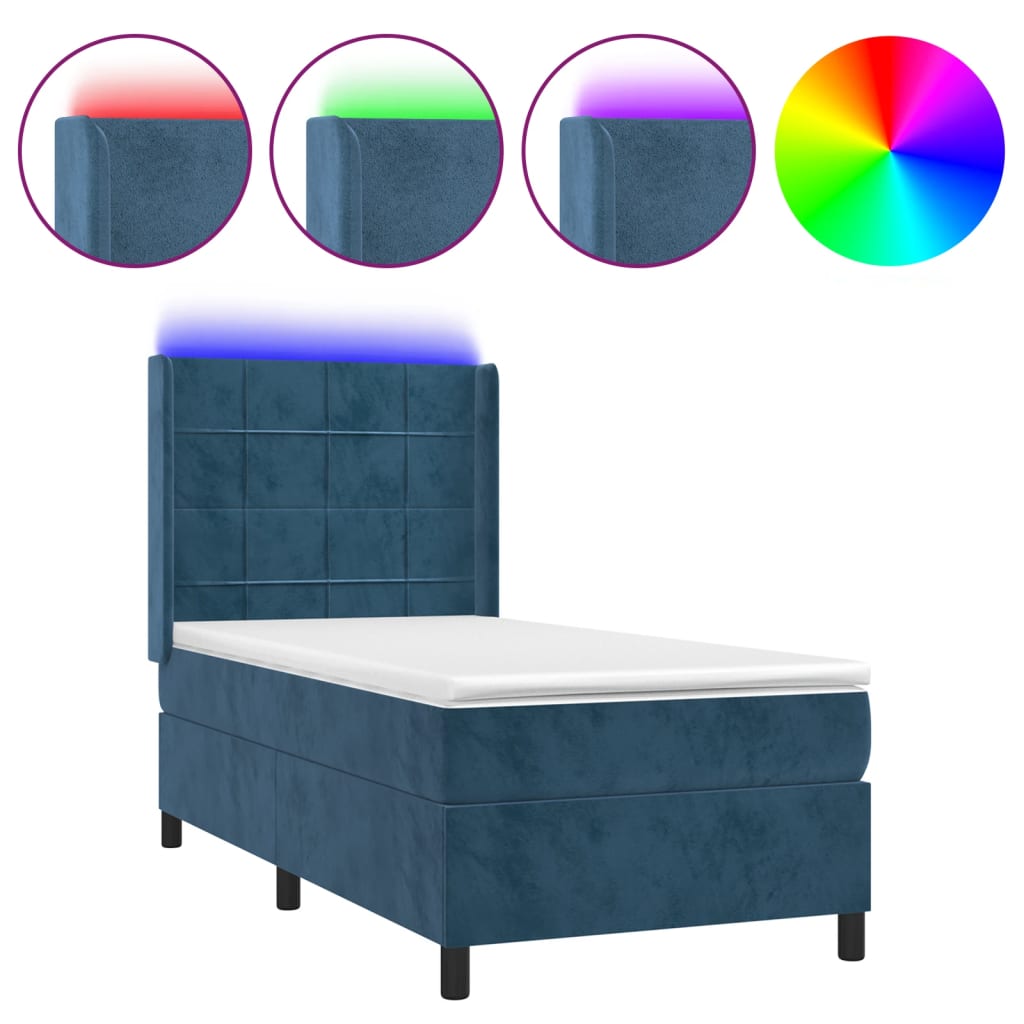 Letto a Molle con Materasso e LED Blu Scuro 80x200cm in Velluto cod mxl 62396