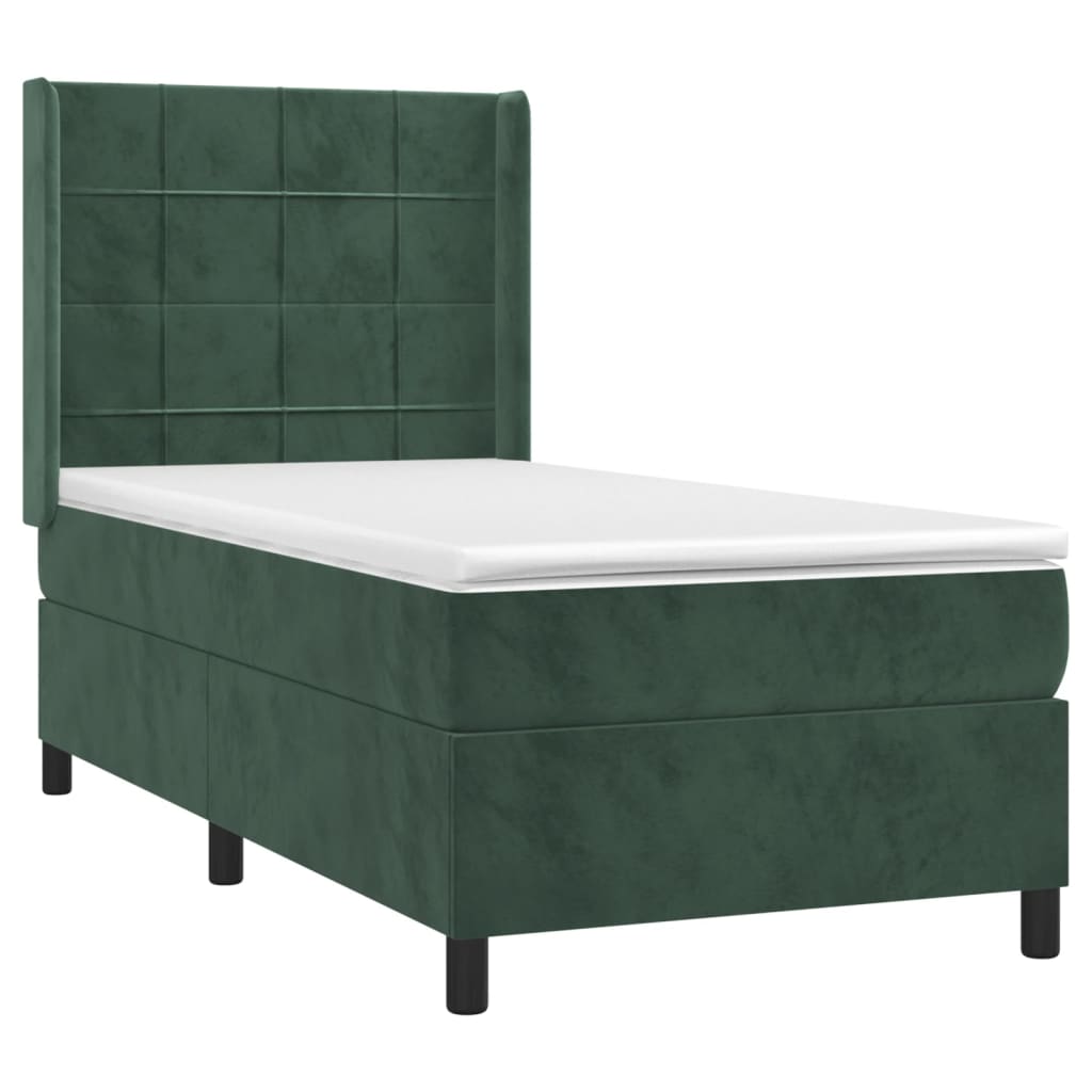 Letto a Molle con Materasso e LED Verde Scuro 90x190 cm Velluto 3139538