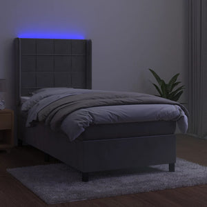 Letto a Molle Materasso e LED Grigio Chiaro 90x200 cm Velluto 3139541