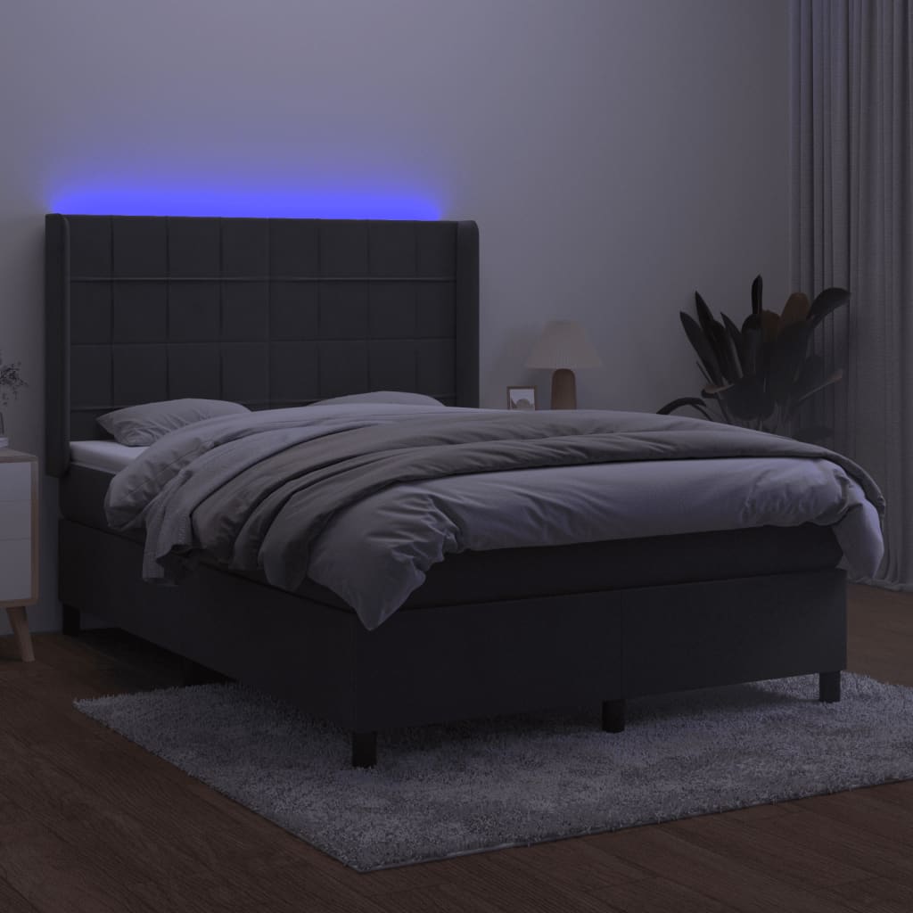 Letto a Molle con Materasso e LED Grigio Scuro 140x190 cm 3139560