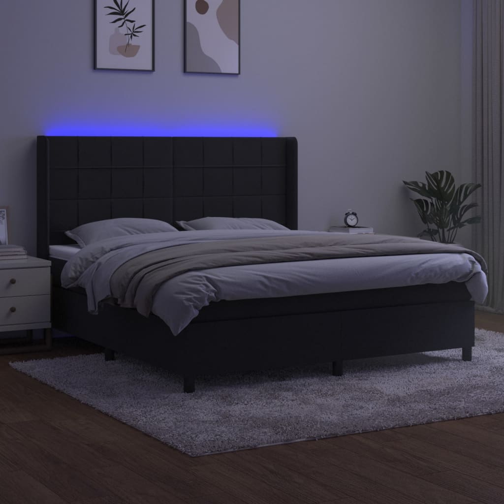 Letto a Molle con Materasso e LED Nero 160x200 cm in Velluto 3139573