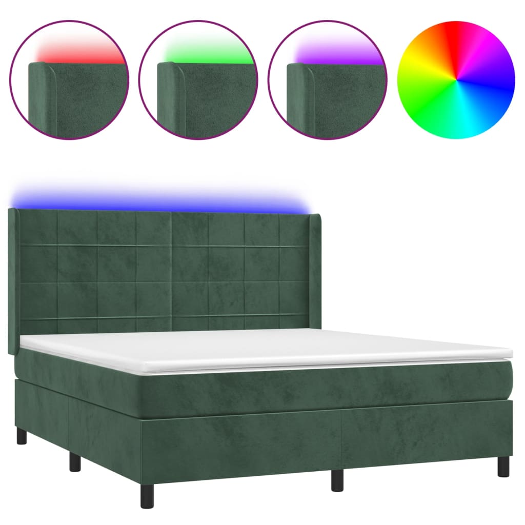 Letto a Molle con Materasso e LED Verde Scuro 160x200cm Vellutocod mxl 99435