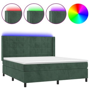 Letto a Molle con Materasso e LED Verde Scuro 160x200cm Vellutocod mxl 99435