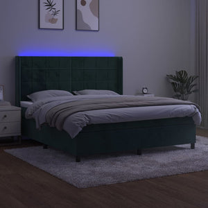 Letto a Molle con Materasso e LED Verde Scuro 180x200cm Vellutocod mxl 75447