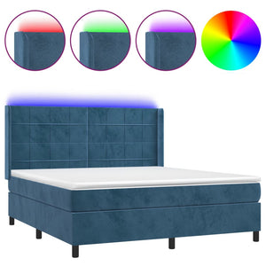 Letto a Molle con Materasso e LED Blu Scuro 180x200 cm 3139581