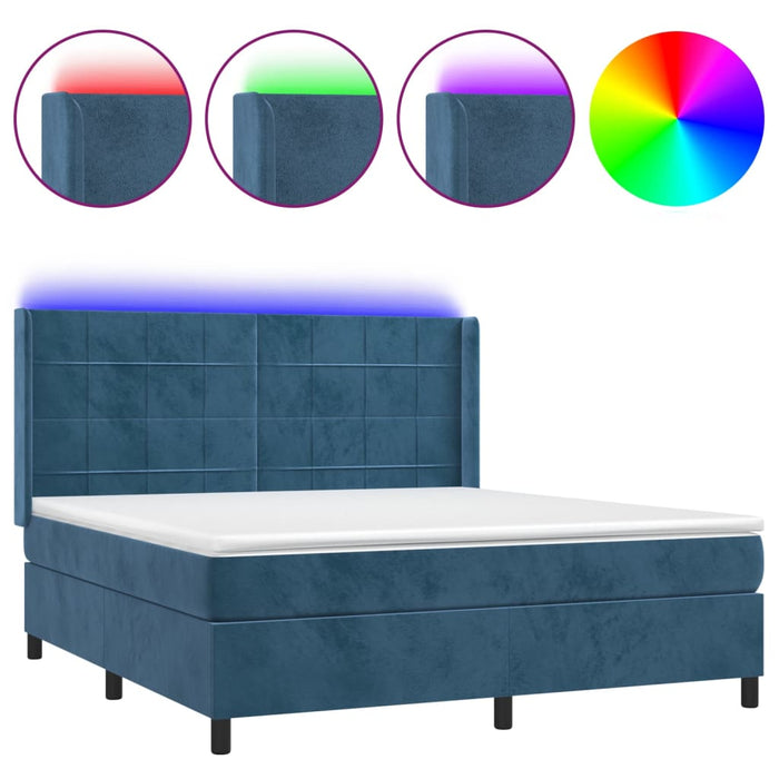 Letto a Molle con Materasso e LED Blu Scuro 180x200 cm 3139581
