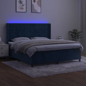 Letto a Molle con Materasso e LED Blu Scuro 180x200 cm 3139581