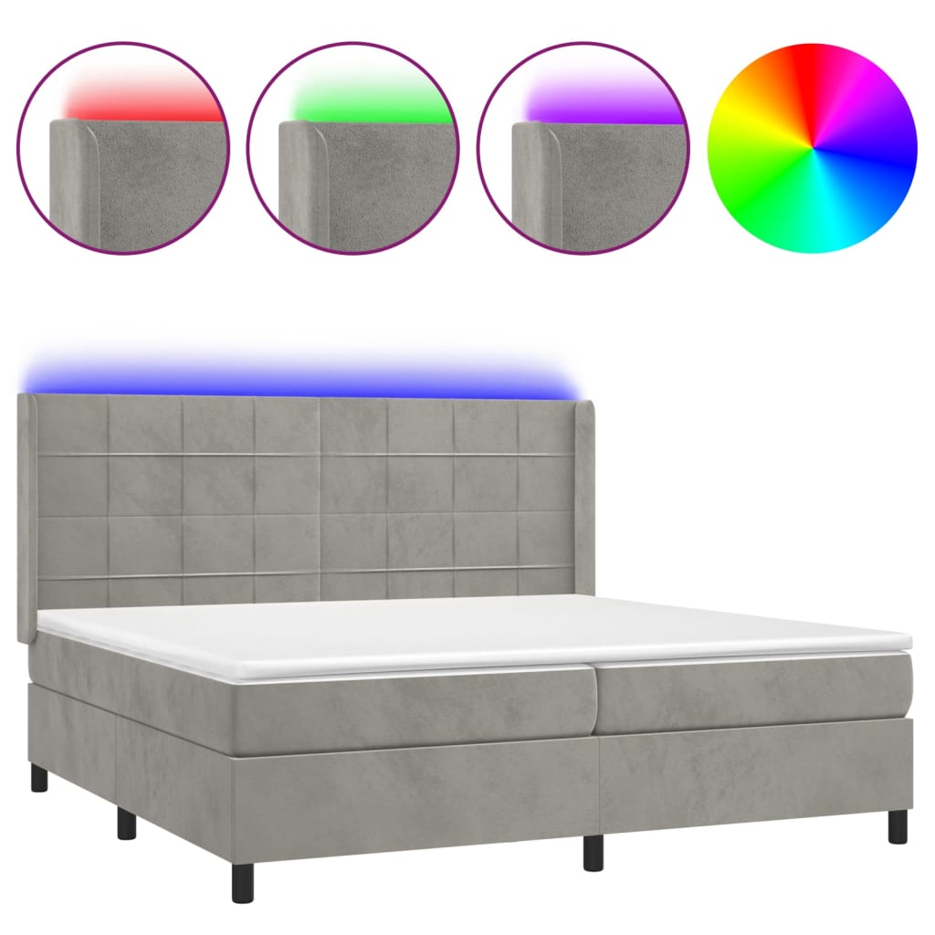 Letto a Molle Materasso e LED Grigio Chiaro 200x200 cm Velluto 3139583