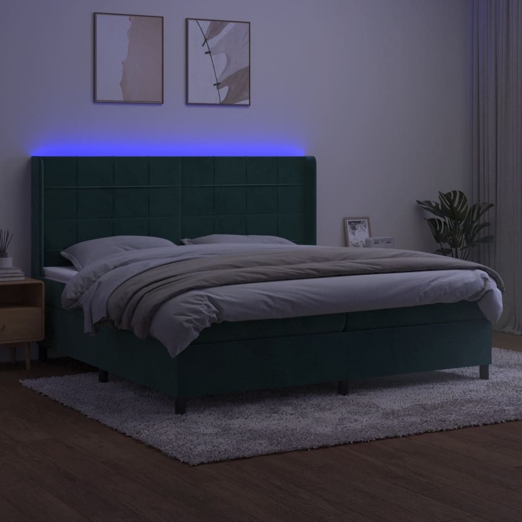 Letto a Molle con Materasso e LED Verde Scuro 200x200cm Velluto cod mxl 64099