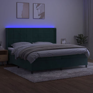 Letto a Molle con Materasso e LED Verde Scuro 200x200cm Velluto cod mxl 64099