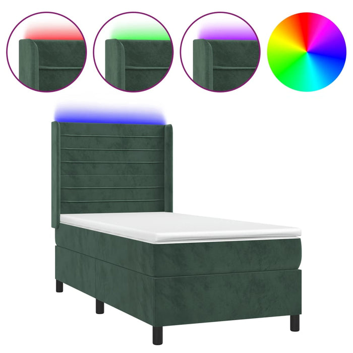 Letto a Molle con Materasso e LED Verde Scuro 80x200cm Velluto 3139592