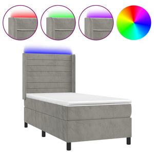Letto a Molle Materasso e LED Grigio Chiaro 90x190 cm Vellutocod mxl 99438