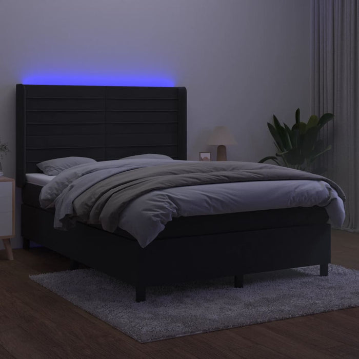 Letto a Molle con Materasso e LED Nero 140x190 cm in Velluto 3139621
