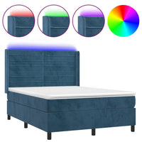 Letto a Molle con Materasso e LED Blu Scuro 140x190 cm 3139623