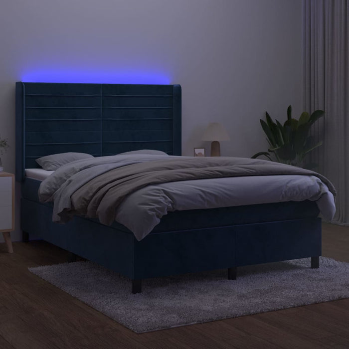 Letto a Molle con Materasso e LED Blu Scuro 140x190 cm 3139623