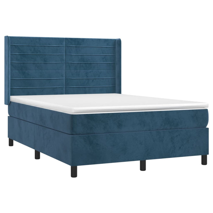 Letto a Molle con Materasso e LED Blu Scuro 140x190 cm 3139623