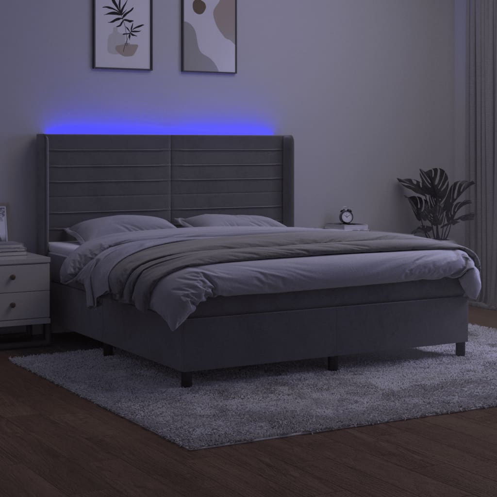 Letto a Molle Materasso e LED Grigio Chiaro 160x200 cm Velluto 3139631