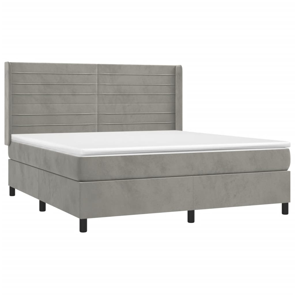 Letto a Molle Materasso e LED Grigio Chiaro 160x200 cm Velluto 3139631