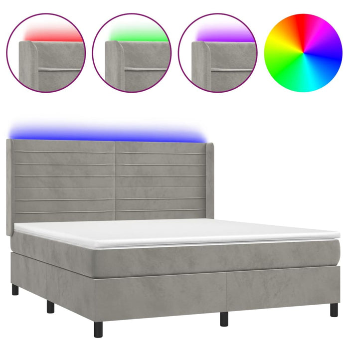 Letto a Molle Materasso e LED Grigio Chiaro 180x200 cm Vellutocod mxl 123397