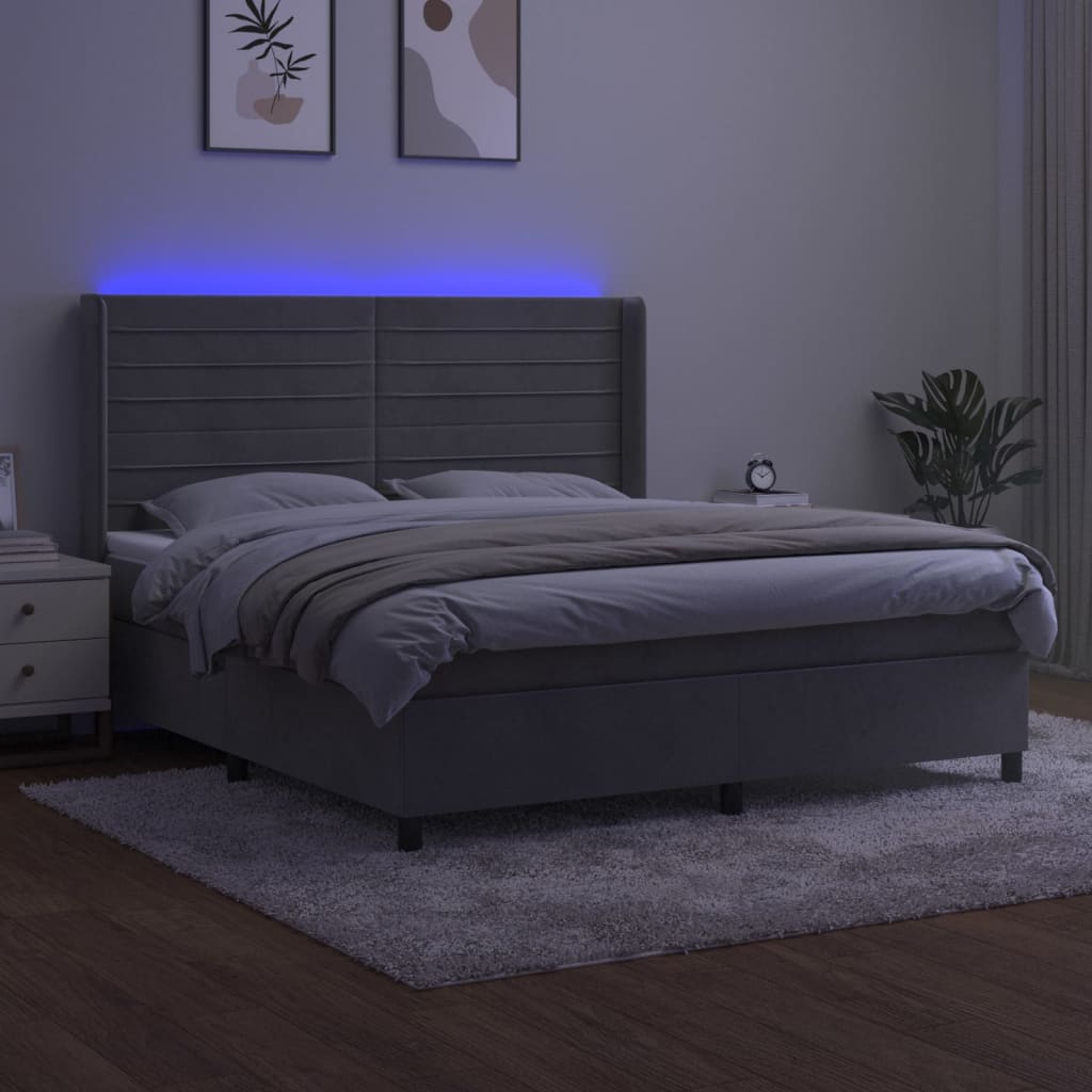 Letto a Molle Materasso e LED Grigio Chiaro 180x200 cm Vellutocod mxl 123397