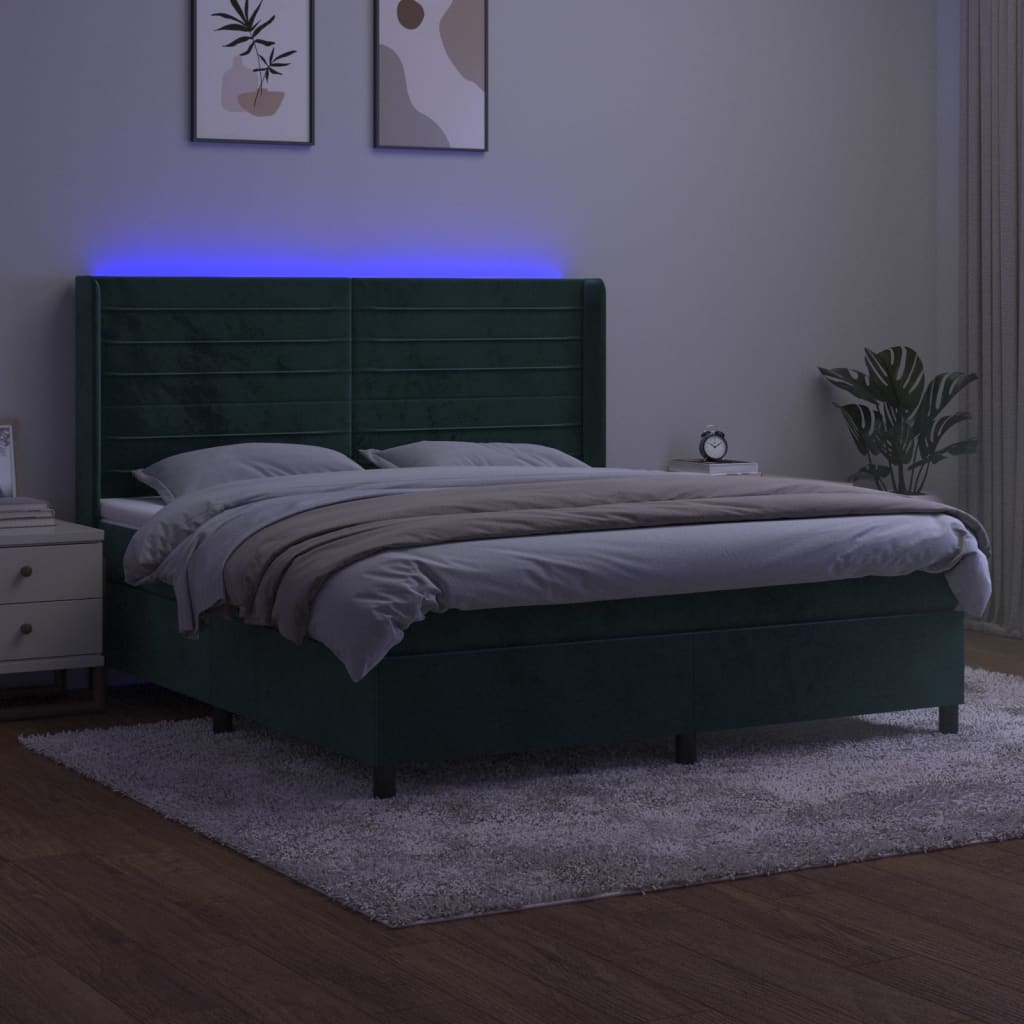Letto a Molle con Materasso e LED Verde Scuro 180x200cm Vellutocod mxl 123396