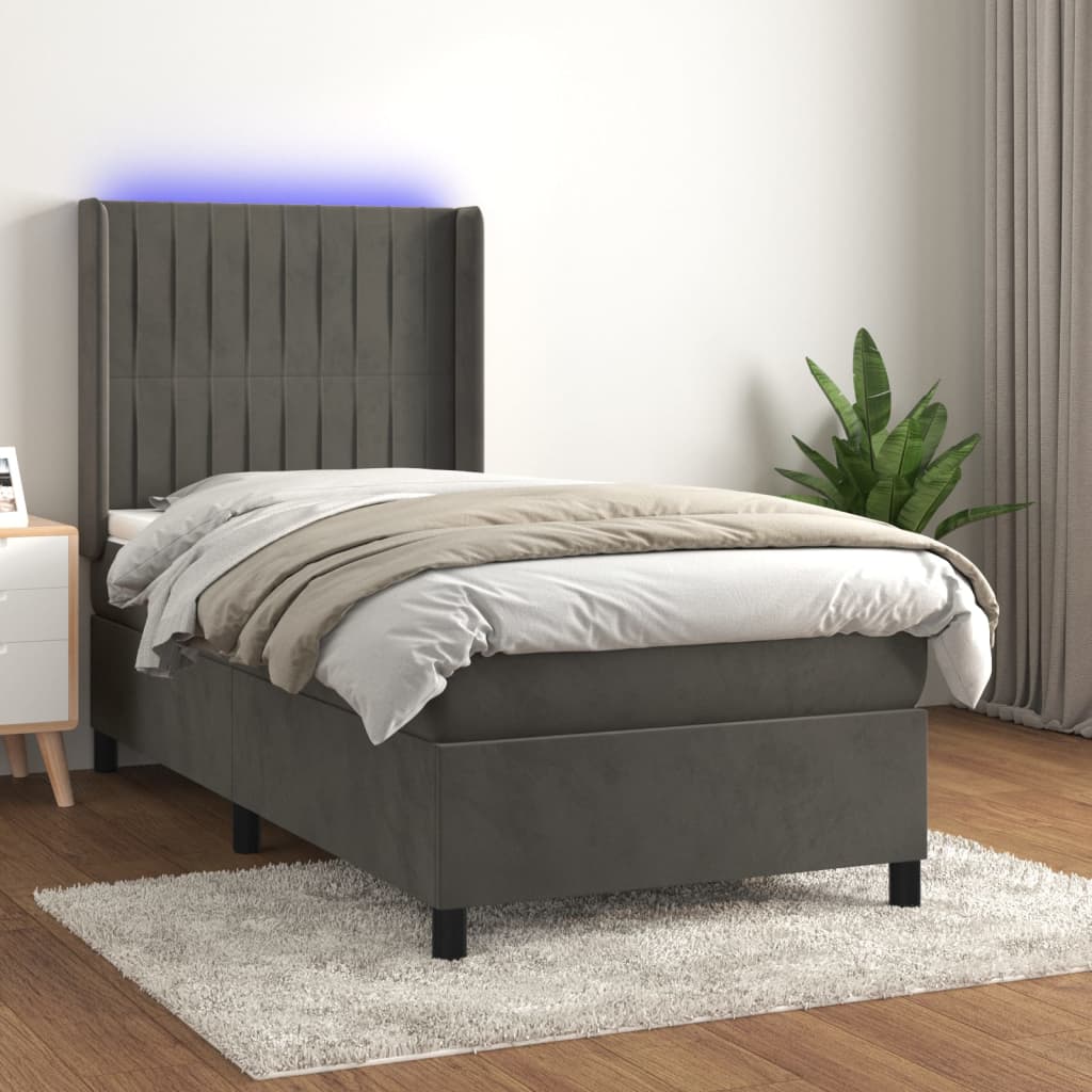 Letto a Molle con Materasso e LED-Struttura Letto con Materasso Grigio Scuro 80x200cm Velluto 532407