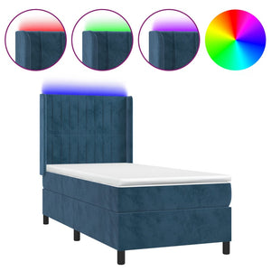 Letto a Molle con Materasso e LED Blu Scuro 90x190cm in Vellutocod mxl 75456