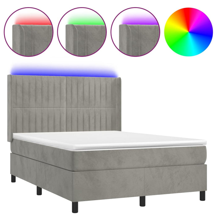 Letto a Molle Materasso e LED Grigio Chiaro 140x190 cm Velluto 3139679