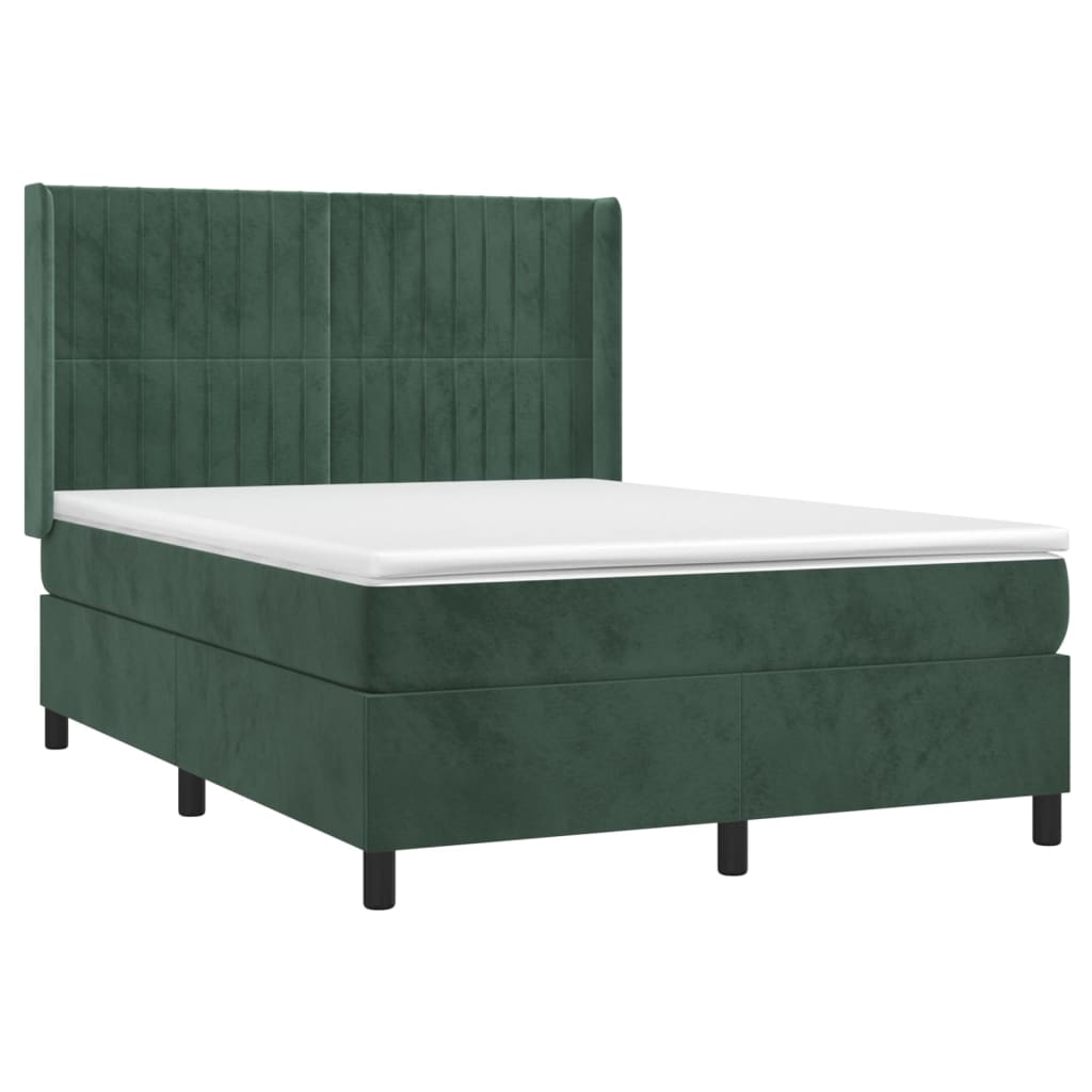 Letto a Molle con Materasso e LED Verde Scuro 140x200cm Velluto 3139688