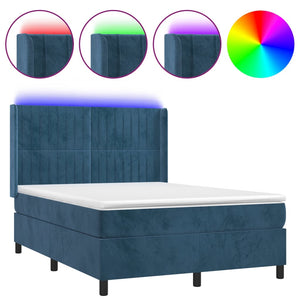 Letto a Molle con Materasso e LED Blu Scuro 140x200 cm 3139689
