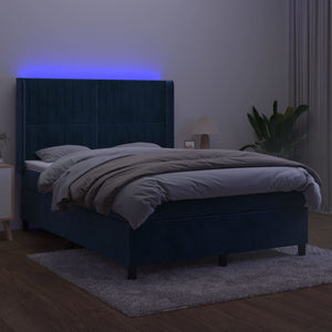 Letto a Molle con Materasso e LED Blu Scuro 140x200 cm 3139689