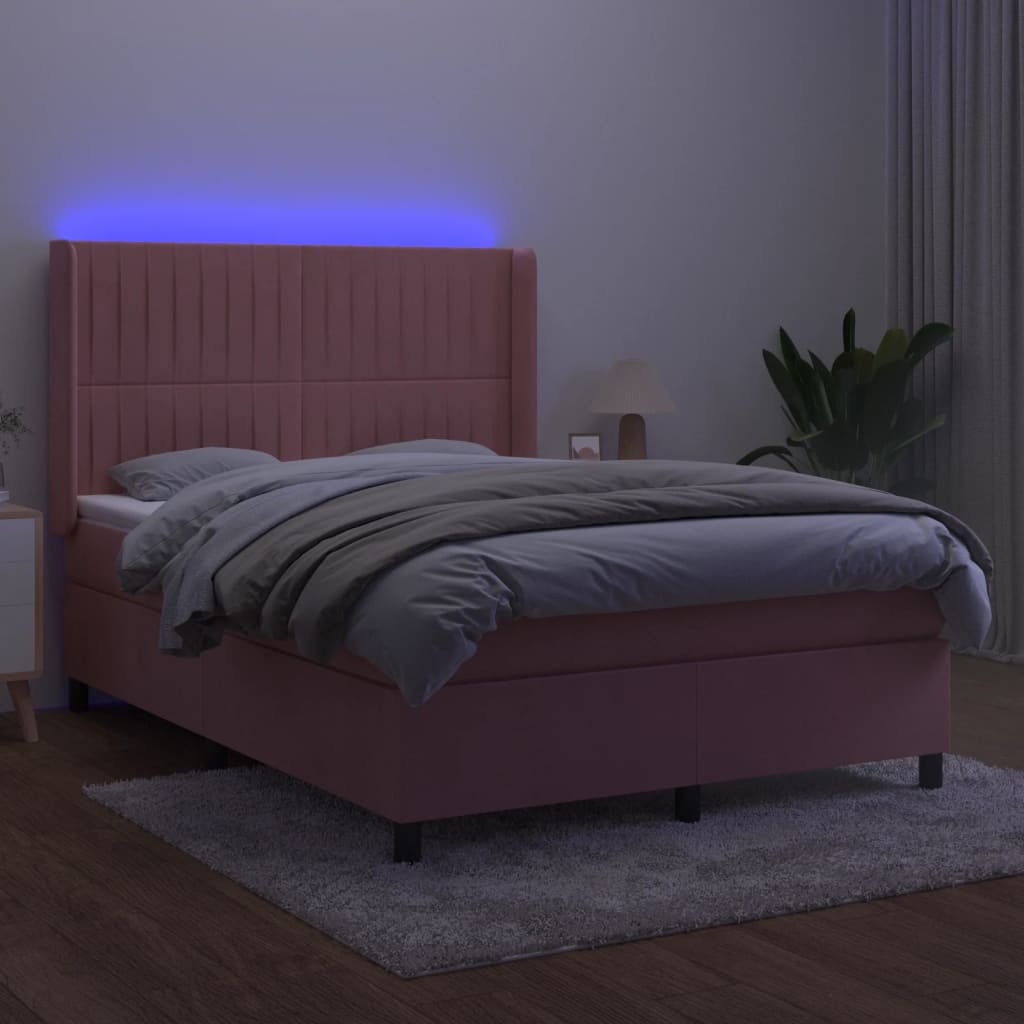Letto a Molle con Materasso e LED Rosa 140x200 cm in Vellutocod mxl 75461