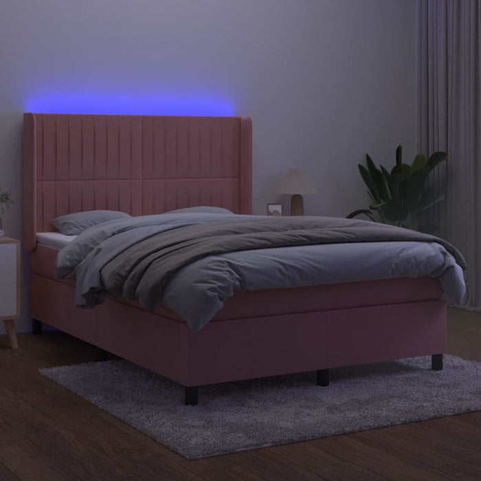 Letto a Molle con Materasso e LED Rosa 140x200 cm in Vellutocod mxl 75461